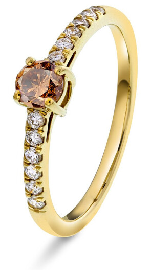 Pan Jewelry Ring i 585 gult gull med diamanter 0,19 ct med champanje granat sten størrelse 56