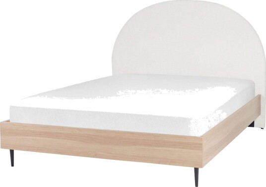 Seng med lamellramme Millay Hvit lyst tre svart/Polyester Hvit lyst treverk svart/polyester 160x200 cm