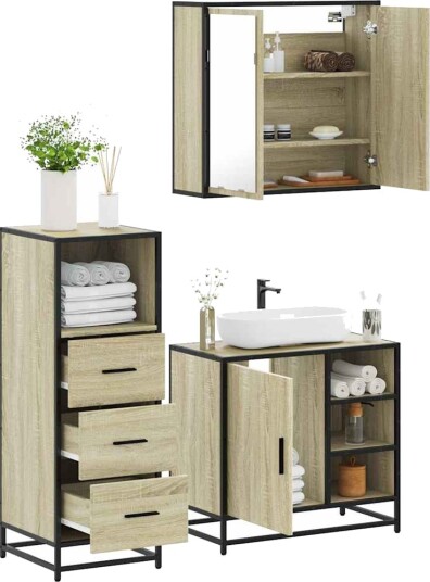 Vidaxl Baderomsskapsett 3 deler sonoma eik konstruert tre 3301026 Vidaxl Baderomsskapsett 3 deler sonoma eik konstruert tre 3301026