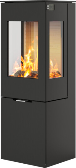 Rais Nexo 120 svart vedovn med sideglass og ståldør Rais Nexo 120 svart vedovn med sideglass og ståldør