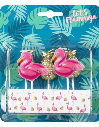 5 stk Flamingo og Ananas Kakelys Flamingo Gold