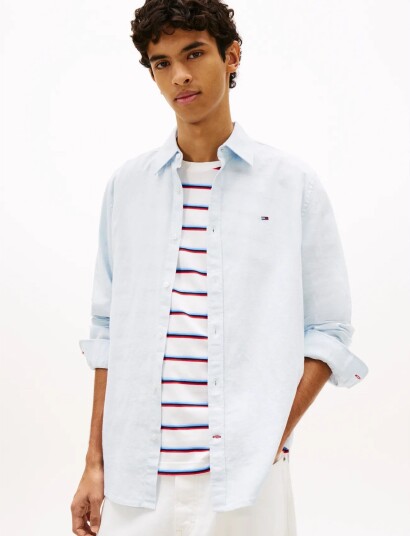 Tommy Jeans Tjm Reg Linen Blend Shirt Ext Blue XXL