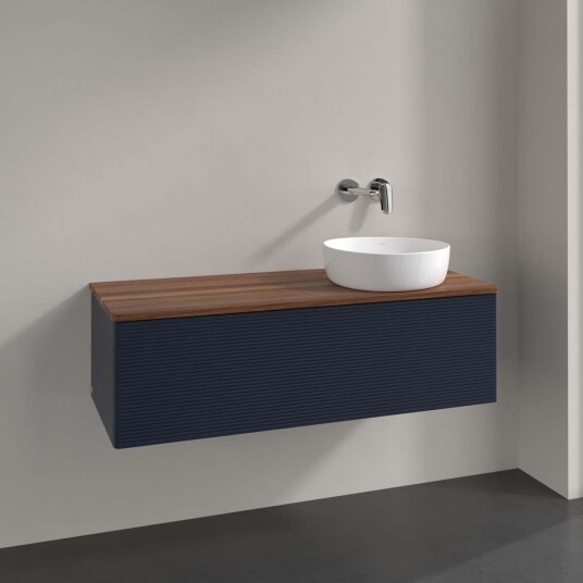 Villeroy & Boch Antao Servantskap med 1 skuff 120x50x36 cm u/lys Blå Matt/Valnøtt Villeroy & Boch Antao Servantskap med 1 skuff 120x50x36 cm u/lys Blå Matt/Valnøtt