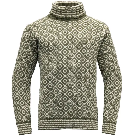 Devold Unisex Svalbard Sweater High Neck XL , Olive/Offwhite