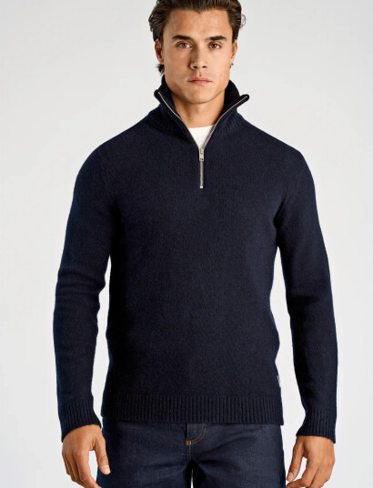 Lindbergh Lambswool Half Zip Knit Oversize Co - Navy - XXL Lindbergh Lambswool Half Zip Knit Oversize Co - Navy - XXL