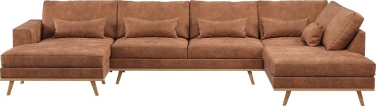 Copenhagen 5 seters Venstrevendt U formet Large Sofa med Divan og Sjeselong i Kunstlær Brun
