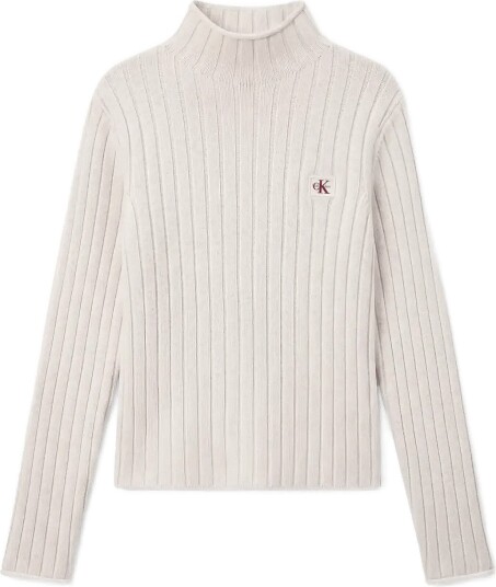Calvin Klein Jeans Woven Label Tneck Sweater Cream XXL