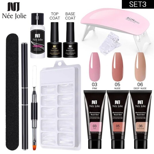 Bayone Akrylgel Poly Builder Gel Kit med UV Lamp Nail Care Square