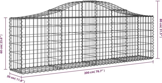 vidaXL Gabionkurv buet 200x30x60/80 cm galvanisert jern