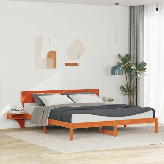  Sengeramme med nattbord Voksbrun 180 x 200 cm Heltre furu