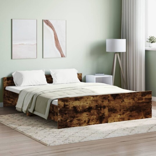 vidaXL Sengeramme med hode- og fotgavl røkt eik 160x200 cm 8721012157217