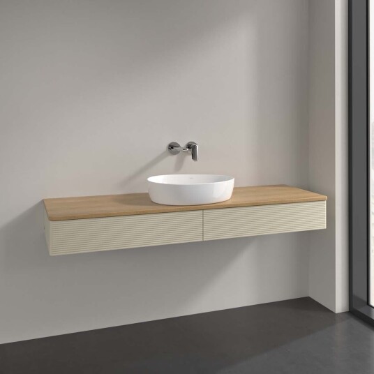 Villeroy & Boch Antao Servantskap med 2 skuffer 160x50x19 cm m/lys Grå Matt/Eik Villeroy & Boch Antao Servantskap med 2 skuffer 160x50x19 cm m/lys Grå Matt/Eik
