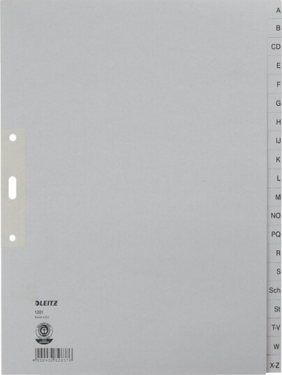 Leitz   Inndeler   20 Deler   Fortrykt: A Z   For 240 X 300 Mm   Grå