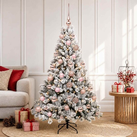vidaXL Kunstig juletre med julekuler 120 cm 150 LED-lys Varmhvit