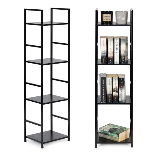 Selgro Moderne trehylle i tre med metallramme LOFT 4 hyller ModernHome Svart