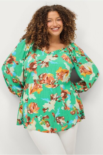 Zizzi Bluse mMiya 3/4 Blouse Grønn