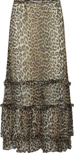 Ganni Leopard Print Ruffle Skirt   Brown   34
