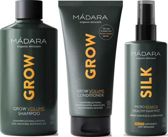 Mádara Grow Volume Bundle Shampoo 250ml & Conditioner 175ml & SILK Mic