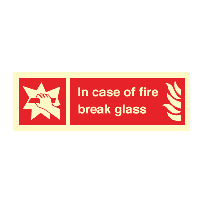 Jo Safety In case of fire break glass Photoluminescent Rigid Plast PR HR 100 x 300 mm IMO sign 105070PRHR