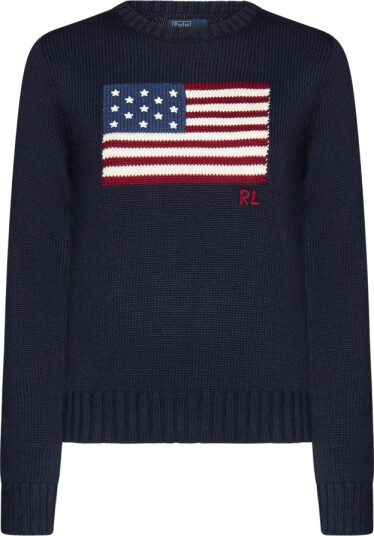 Polo Ralph Lauren Flag Cotton Crewneck Sweater - Navy - XL