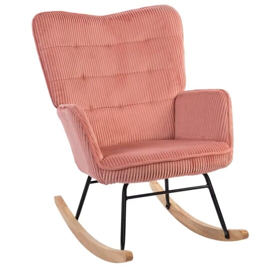 Northio Gyngestol med ledningslook armlener lenestol treløpere avslapningsstol for stue soverom rosa