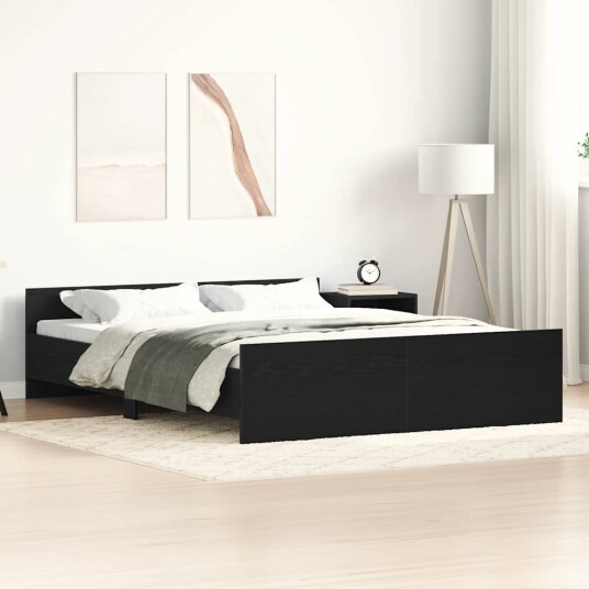 Sengeramme uten madrass svart eik 160x200 cm konstruert tre Sengeramme uten madrass svart eik 160x200 cm konstruert tre