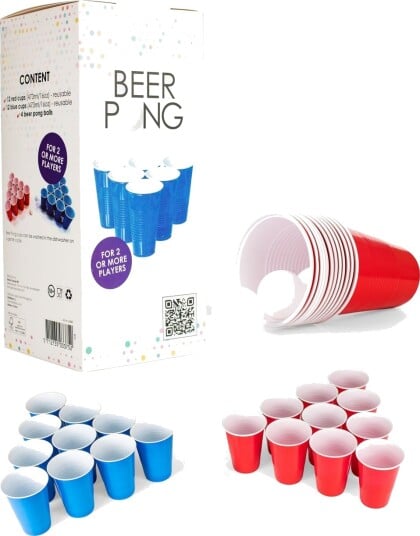 Beer Pong Sett med 4 Baller og 24 Kopper Beer Pong Sett med 4 Baller og 24 Kopper