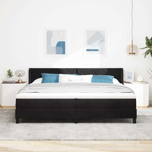 Box Spring Seng med Madrass Svart 200x200 cm Fløyel Box Spring Seng med Madrass Svart 200x200 cm Fløyel