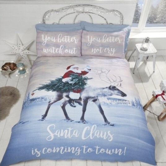 Julemanden ""Santa"s Coming To Town"" Sengetøj Til Dobbeltdyne 220X230cm