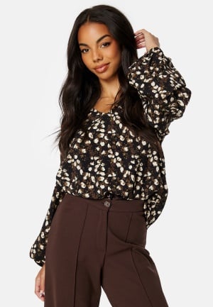 Object Collectors Item Leonora L/S V-Neck Top Black AOP:ANIMAL SPL 40