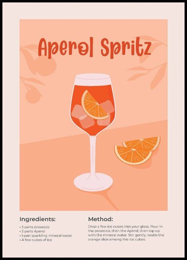 Aperol Spritz Cocktail Poster Minimalist Drink Recipe Plakat Plakat / 40x50cm