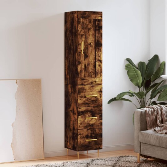 vidaXL Highboard røkt eik 34,5x34x180 cm konstruert tre 8720845496128