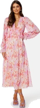 BUBBLEROOM Summer Luxe Frill Midi Dress Pink / Multi 4XL