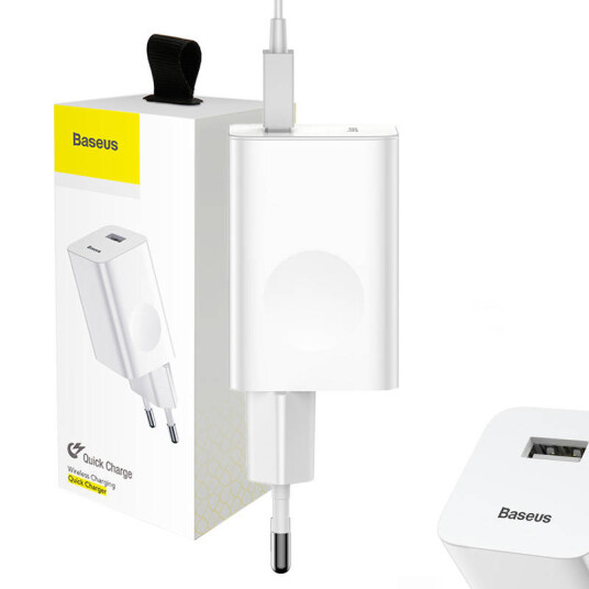 Baseus 24W USB-A Rask Lader Hvit med Quick Charge 3.0