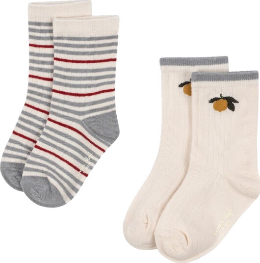 Konges Sløjd Sokker   2 pack   Blue Stripe/Lemon   Konges Sløjd   17/18   Sokker Beige Brun Grå Gul Hvit Rød