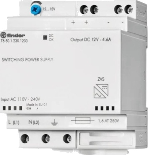 Finder 78.50.1.230.1202 Din Skinne Strømforsyning 12V 4,6A 50W Finder 78.50.1.230.1202 Din Skinne Strømforsyning 12V 4,6A 50W