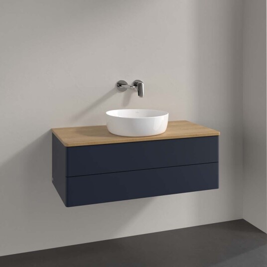 Villeroy & Boch Antao Servantskap med 2 skuffer 100x50x36 cm m/lys Blå Matt/Eik