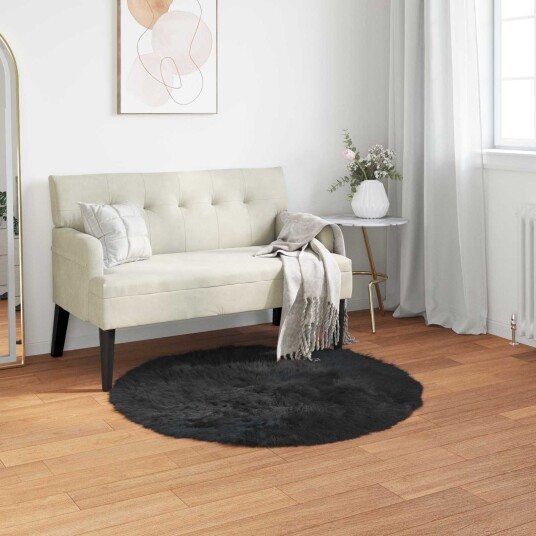 Faux Skinnmatte Tafalla Svart Ø 80 cm Polyester