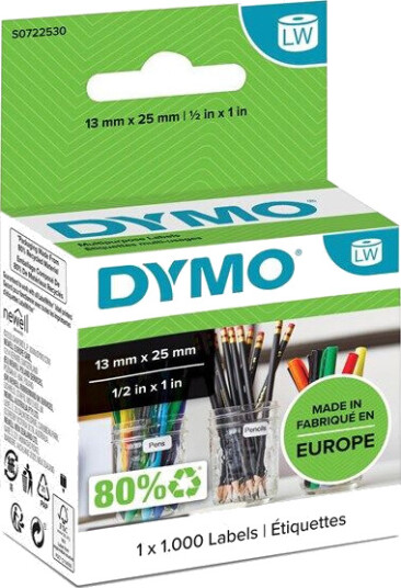 DYMO LW små multifunksjonelle etiketter, 13mm x 25mm, ruller med 1000 stk., selvklebende, original