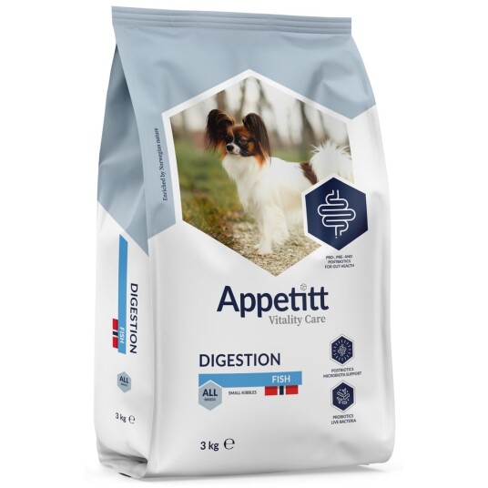 Appetitt Hundefôr Digest Fish S 3kg med Probiotika for Bedre Fordøyelse