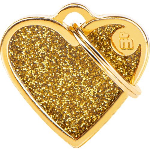 Myfamily Hjerte Glitter ID Tag 37x36 mm - Gull