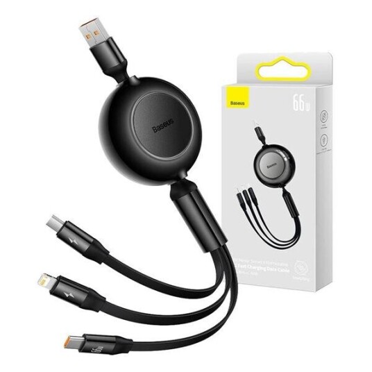 Baseus Bright Mirror 3 USB 3-in-1 66W 2A 1.1m Sort Baseus Bright Mirror 3 USB 3-in-1 66W 2A 1.1m Sort