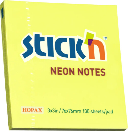 Stick"n Notisblokk 76x76 100 Blad Neon Gul Stick"n Notisblokk 76x76 100 Blad Neon Gul