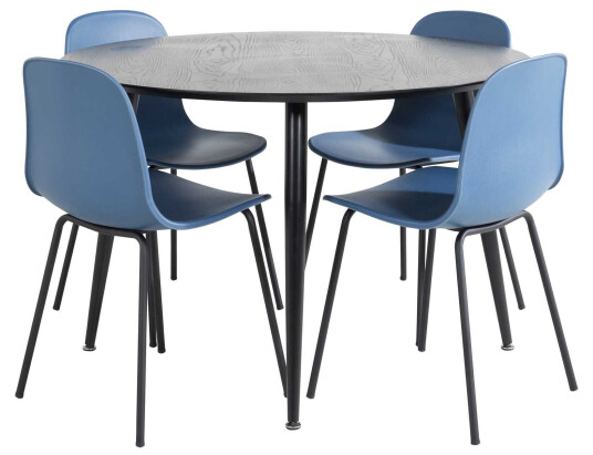 Venture Design Dipp & Arctic spisegruppe Svart/blå 4 st stoler & bord 115 cm