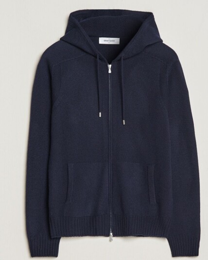 Gran Sasso Full Zip Wool Hoodie Navy