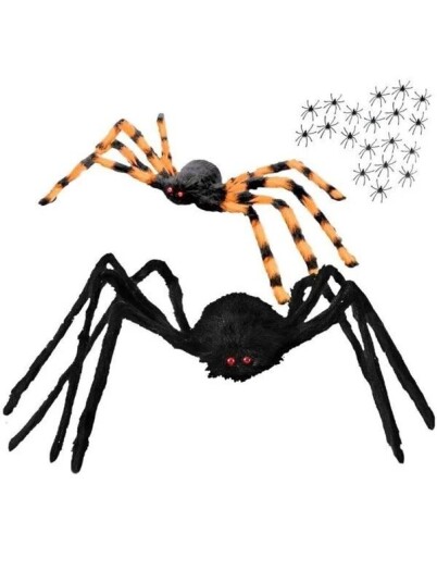 Mikamax XXL Halloween Edderkopp Dekorasjon med Nett og Mini Edderkopper