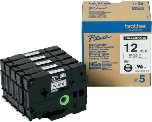 Brother Tape 12mm Hge-231v5 Svart/hvit 5-pack