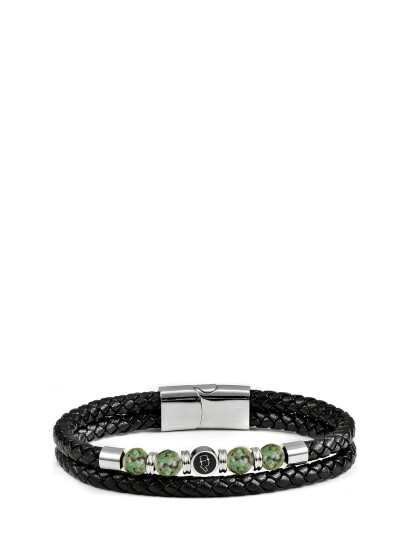 edd. Leather/Beads Combo Bracelet   Black   M 20 cm