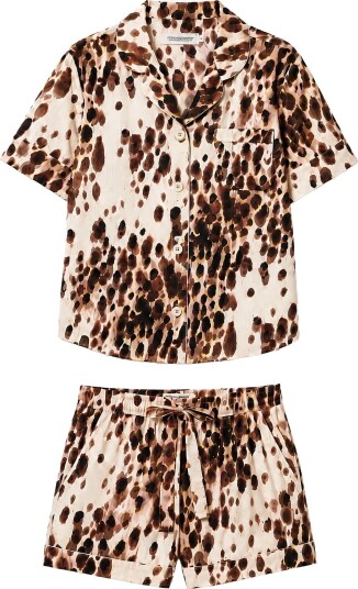 Desmond and Dempsey Leopard Short Sleeve Pyjama Set   BROWN   L
