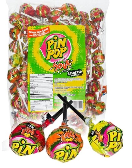59 stk Pin Pop Kjærlighet på Pinne med Assorterte Sure Smaker og Tyggiskjerne 1 kg